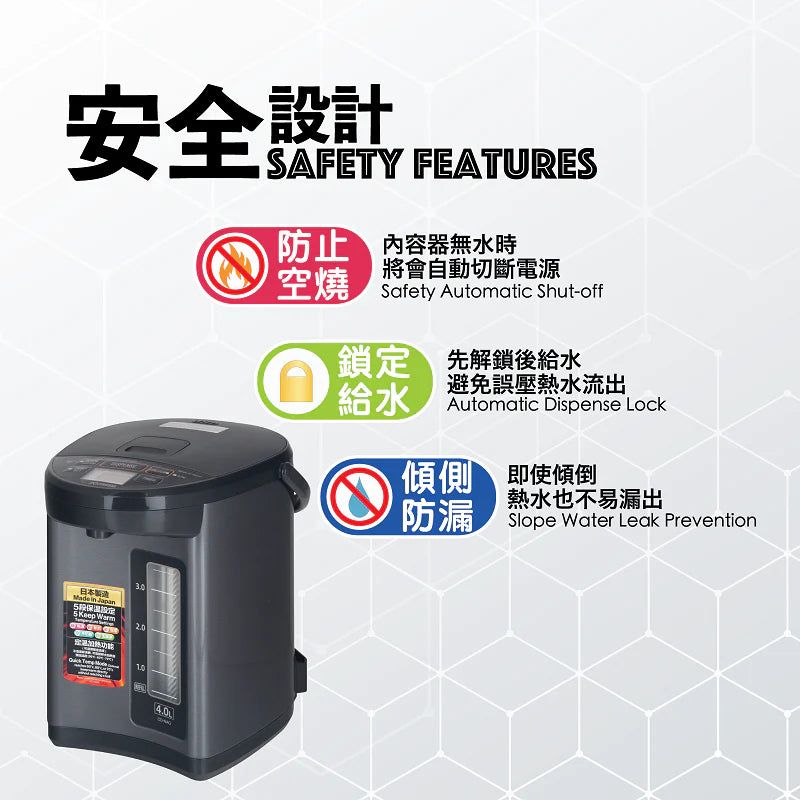 A020-02 Zojirushi 微型電腦電熱水器 4/5L CD-NAQ40/CD-NAQ50 日本製造(適用於英國 220V)